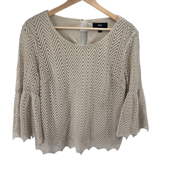 Mossimo Womens Chevron Blouse Top Lace Spiderweb Scallop Lined Beige Size Large - Picture 1 of 12